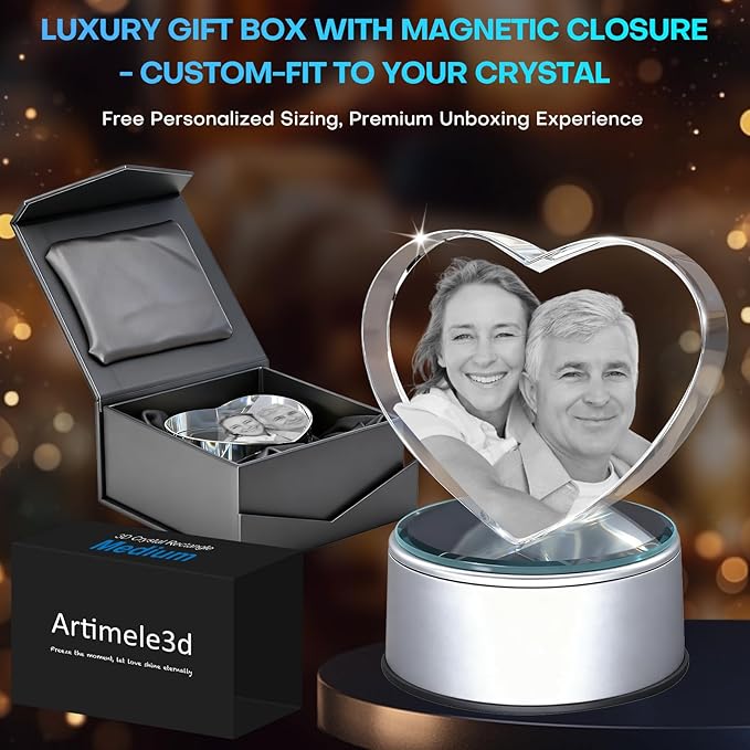 3D Crystal Photo,Valentine's Day Personalized Couple Gifts,for Women, Wife,Mom & Couples,Custom 3D Etched Photo Inside Heart Shape Sentimental Memorial Gift