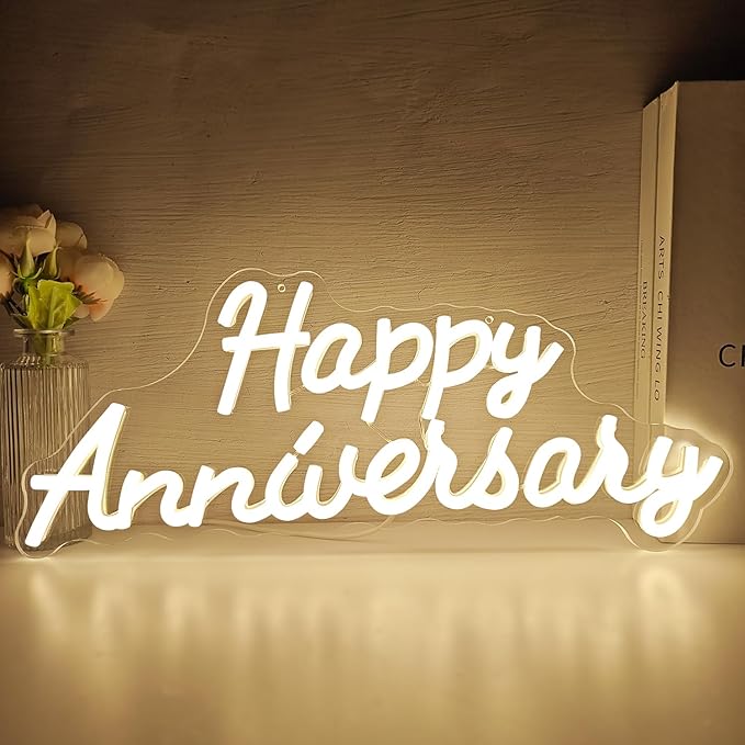 Happy Anniversary Neon Sign Dimmable Wedding Anniversary Decorations Led Sign Backdrop Feliz Aniversario Light Up Sign for Party Decor Gift for Couple(16.2"x6.14")