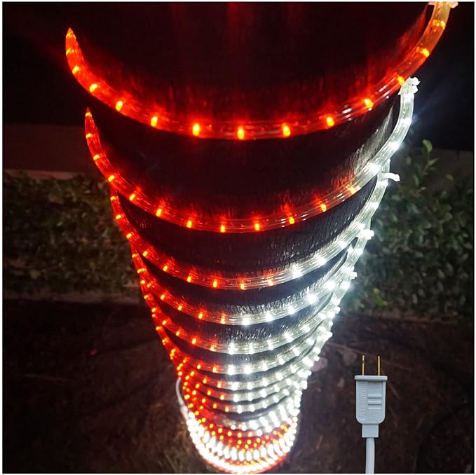 Russell Decor 100ft/30m LED Rope Lights Indoor Outdoor Decorative Lighting for Party Trees Patio Deck Flexible String Lights-Red White