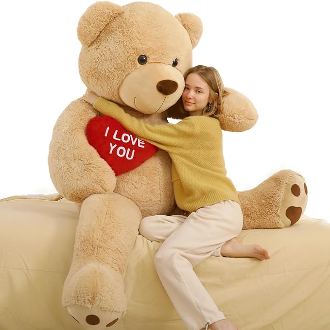 Red Heart Giant Teddy Bear 6ft, Big Teddy Bear Stuffed Animals with Embroidered I Love You for Girlfriend Christmas Birthday, Huge Valentines Teddy Bear Gifts (Brown, 72 inches)