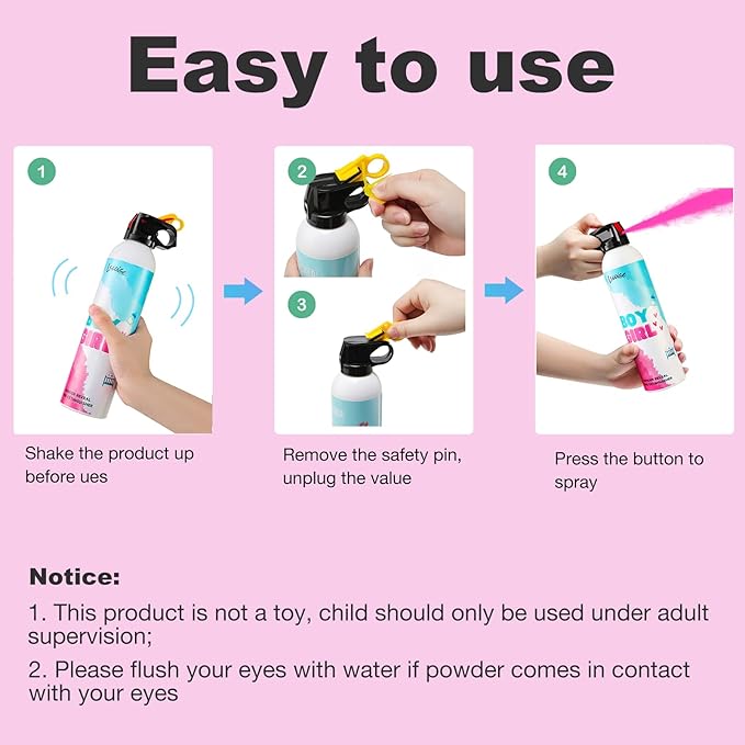 Gender Reveal Fire Extinguisher Set for Newborn Baby, 4Pcs Pink Gender Reveal Smoke Bombs, 100% Biodegradable Color Blaster for Cool Gender Reveal Ideas, Confetti Power Cannon Shooter Party Supplies