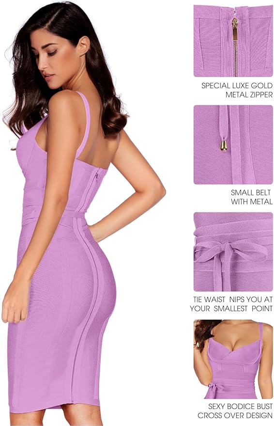 meilun Womens Rayon Belt Detail Bandage Bodycon Party Dress