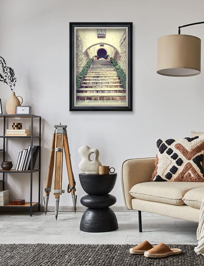 IPIC - Love You Every Step, Personalized Framed Wall Art with Names and Date on, Giclee Prints Framed with Solid Wood, Custom Memorial Gifts for Wedding Anniversary. Total Size: 19.25" W x 27.25" H