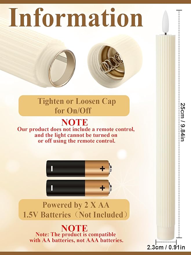 Retisee 30 Pcs 10 Inch Flameless Taper Candles LED Candles Bulk Battery Operated Taper Candle Flickering LED Candlesticks for Valentines Birthday Wedding Party Decor (Elegant Style,Ivory)