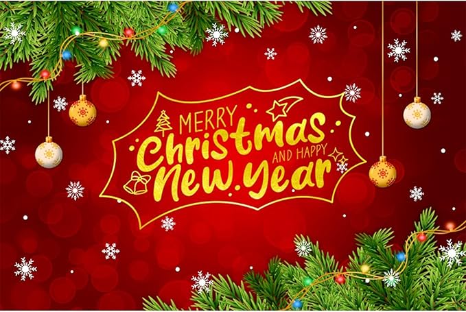 YongFoto Merry Christmas Backdrop 10x7ft Snowflakes Christmas Tree Red Green Photography Background Happy New Year Xmas Eve Family Party Banner Room Decorations Photoshoot Wallpaper Photo Booth