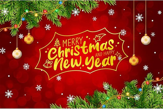 YongFoto Merry Christmas Backdrop 10x7ft Snowflakes Christmas Tree Red Green Photography Background Happy New Year Xmas Eve Family Party Banner Room Decorations Photoshoot Wallpaper Photo Booth