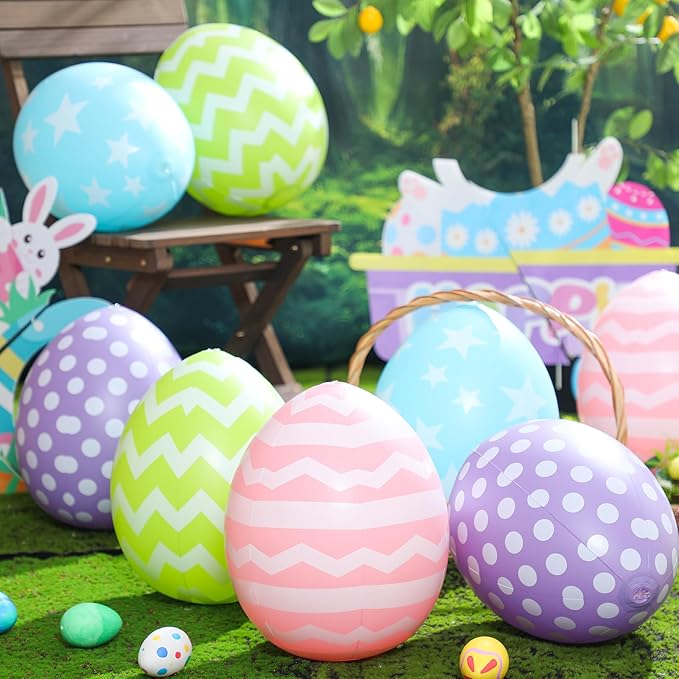 12 PCS Inflatable Easter Eggs Decorations - Large PVC Colorful Egg Easter Inflatable Outdoor Ornaments Decorations for Holiday Party, Yard, Home, Indoor & Outdoor (16 Inch)