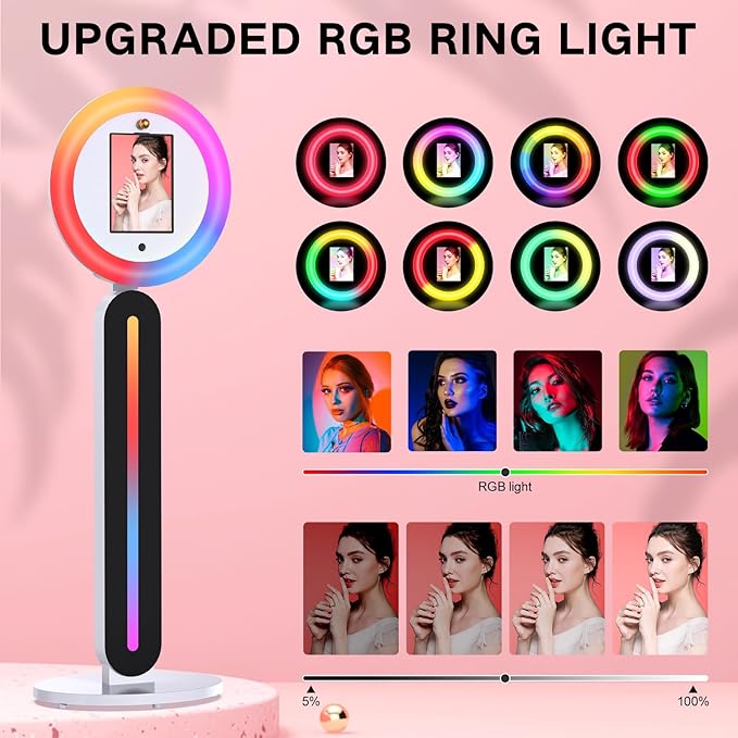 Portable Photo Booth Compatible with I pad Tablets, Free Custom Logo,Photo Booth Machine with Software APP Control,Music Sync,Flight Case,for Parties,Wedding