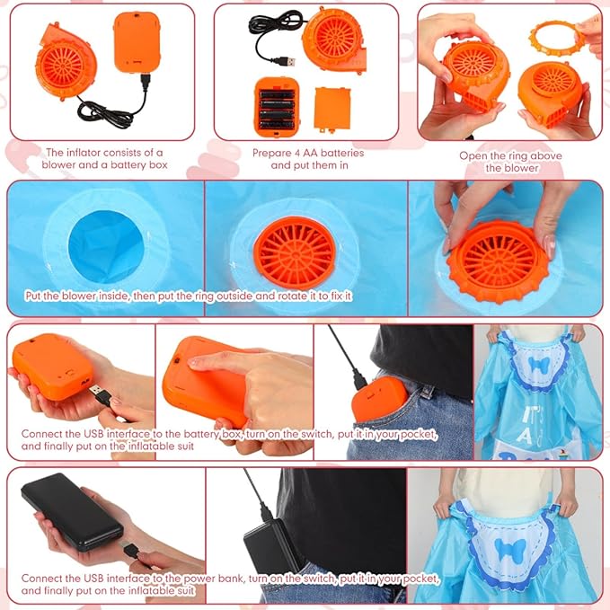 2 Pcs Inflatable Baby Costume for Adults Blow up Gender Reveal Baby Costume Suit for shower party Halloween Cosplay(Cute)