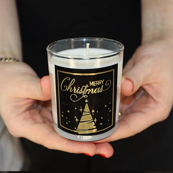CharmLab Candle – Wood & Spice Sandal Scented Glass Jar Candle in Black Gift Box with Gold Ribbon & Christmas Tree Design, 12 oz, Natural Bio Wax, 40 Hr Burn, Holiday Gift & Festive Home Decor