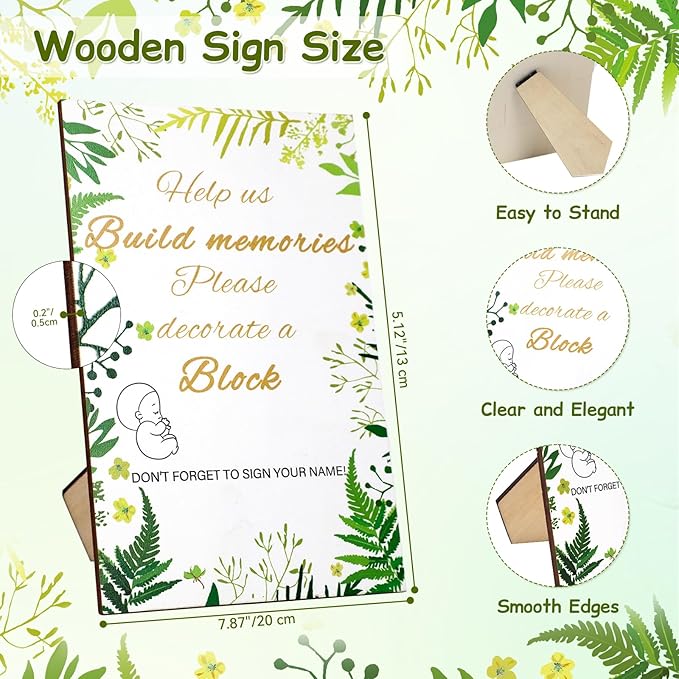 144 Pcs Baby Shower Games Sign Kit, Including 50 DIY Blank Wooden Blocks, 41 Stencils, 36 Acrylic Paint Markers, 15 Advice Cards, 1 Game Sign, 1 Storage Box for Baby Shower Games, Gender Reveal Party