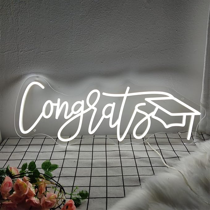 Congrats Grad Neon Sign Congrats Neon Signs for Wall Decor, Congrats Grad Sign Congratulations Sign Congrats Grad Led Sign for Backdrop Congratulations Backdrop Graduation