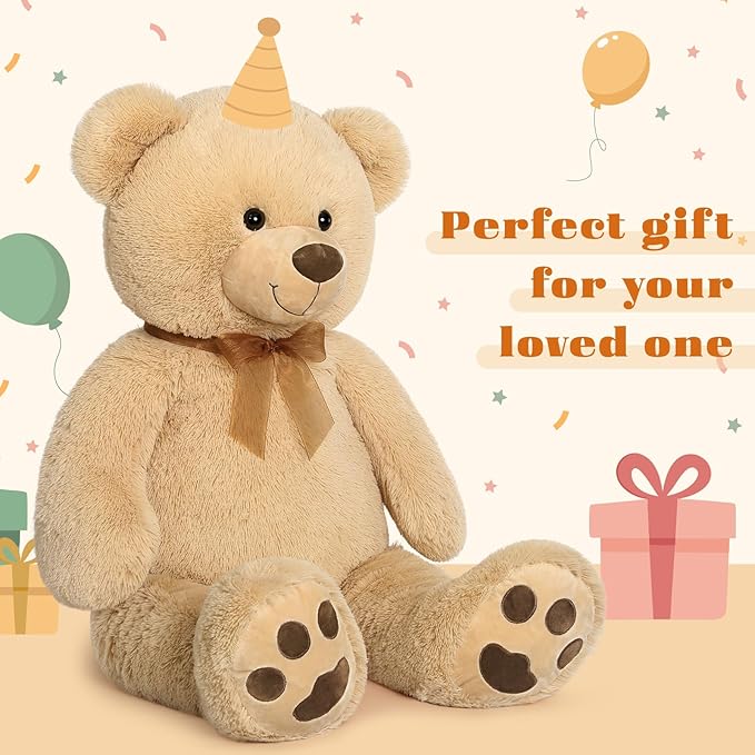 Tezituor Big Teddy Bear Stuffed Animal 39inch - Classic Large Teddy Bear - Brown Large Stuffed Bear Plush Toys for Kid Christmas Birthday - Gift for Girlfriend