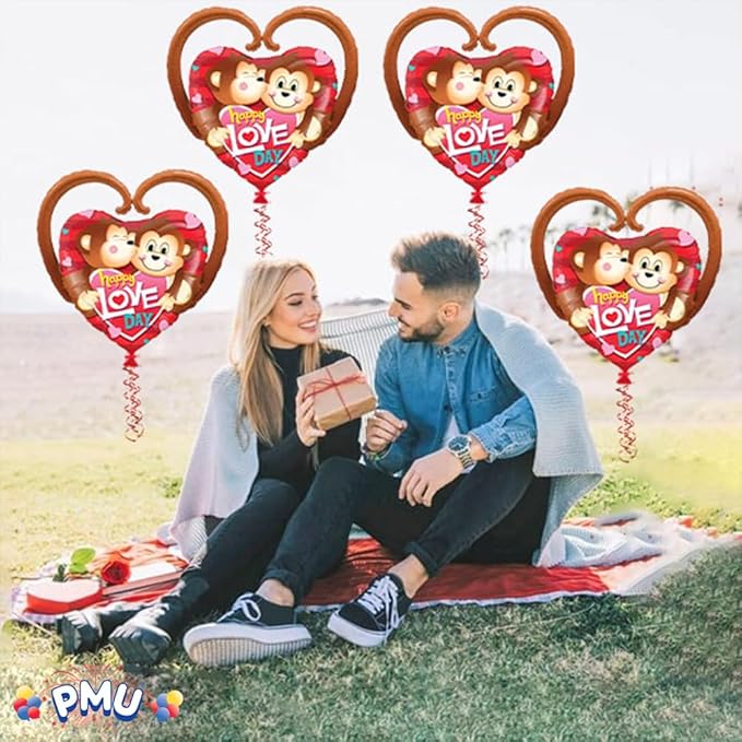 PMU Valentine's Day "Happy Love Day" Monkeys 39in Mylar-Foil Balloon 10/pkg