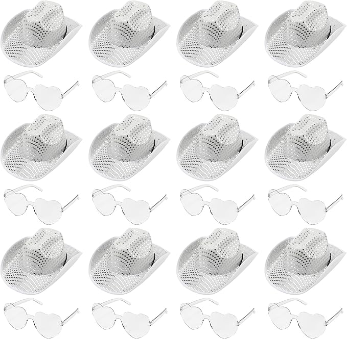 Bonuci Sequin Glitter Cow Hat and Funny Rimless Sunglasses Sparkly Party Favor for Women Men