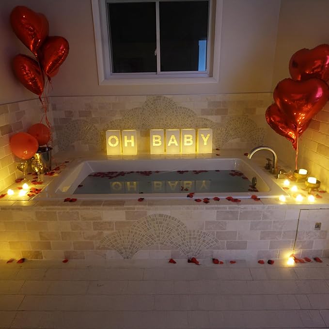 OH Baby Luminary Bags with Tea Light Candles, Balloons, and Rose Petals – Romantic Decorations for Proposals, Anniversaries, and Special Moments