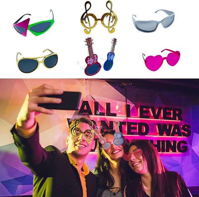 50 Pcs Rock Party Photo Booth Props Set for Adults, Funny Rock Star Party Sunglasses, Hats, Wigs, Inflatable, Photo Booth Props Kits for Graduation, Wedding, Birthday, Bachelorette and All Occasions