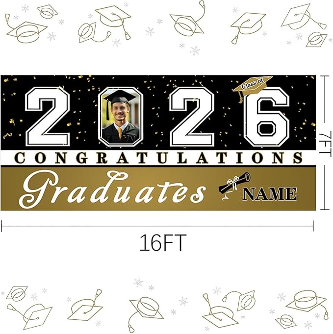 Custom Photo Graduation Garage Door Banner Personalized 2026 Grad Banner 7x16ft Porch Door Sign Decoration Outdoor Photo Booth Backdrop Party Supplies(Khaki)