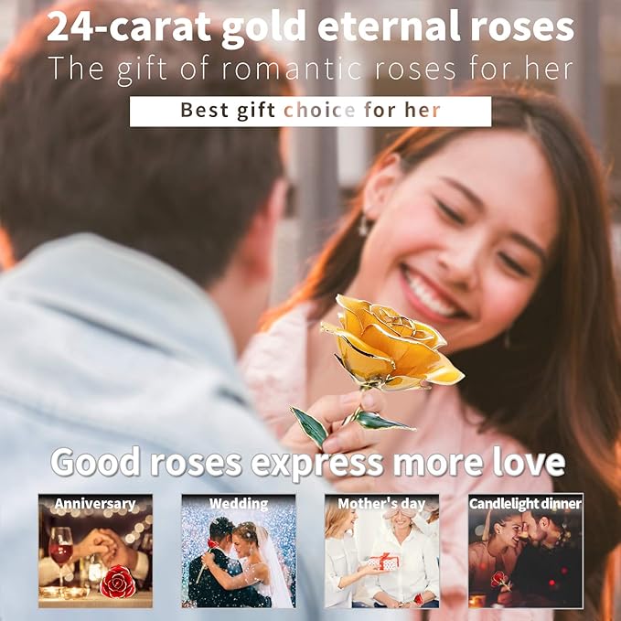 24K Forever Gold Rose, Gold Dipped Rose Made from Real Rose Best Gifts for her and Great Gifts for Her, Yellow with Stand