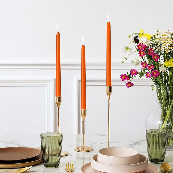 30 Pack Orange Taper Candles - Taper Candles 10 Inch Dripless, Smokeless & Unscented - 8 Hours Long Burning - Ideal for Weddings, Dinner Parties, and Home Decor