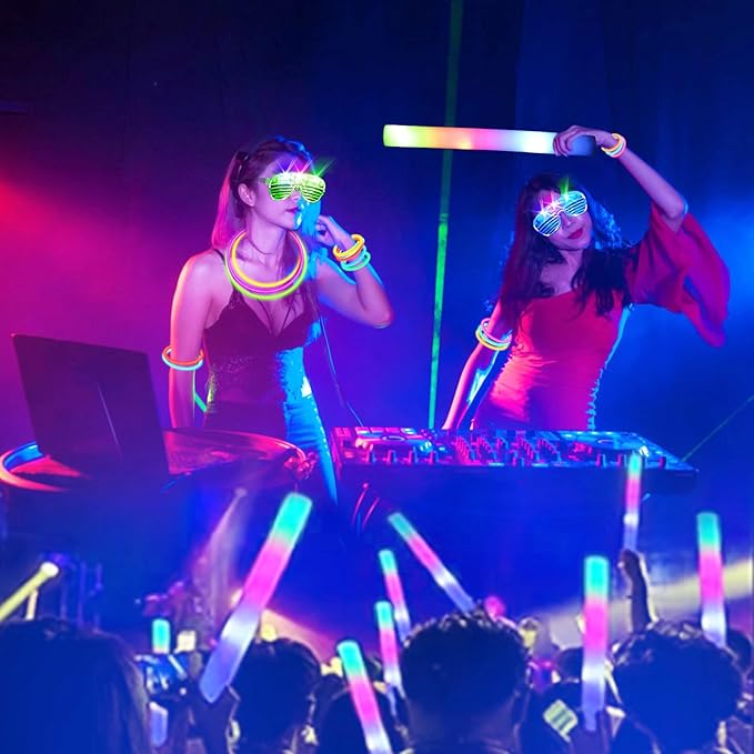 248 PCS Glow Party Supplies, Glow in the Dark Party Favors 24PCS Foam Glow Sticks, 24PCS LED Glasses and 200PCS Glow Sticks Bracelets, Neon Party Favors for Wedding,Concert,Raves and Birthday