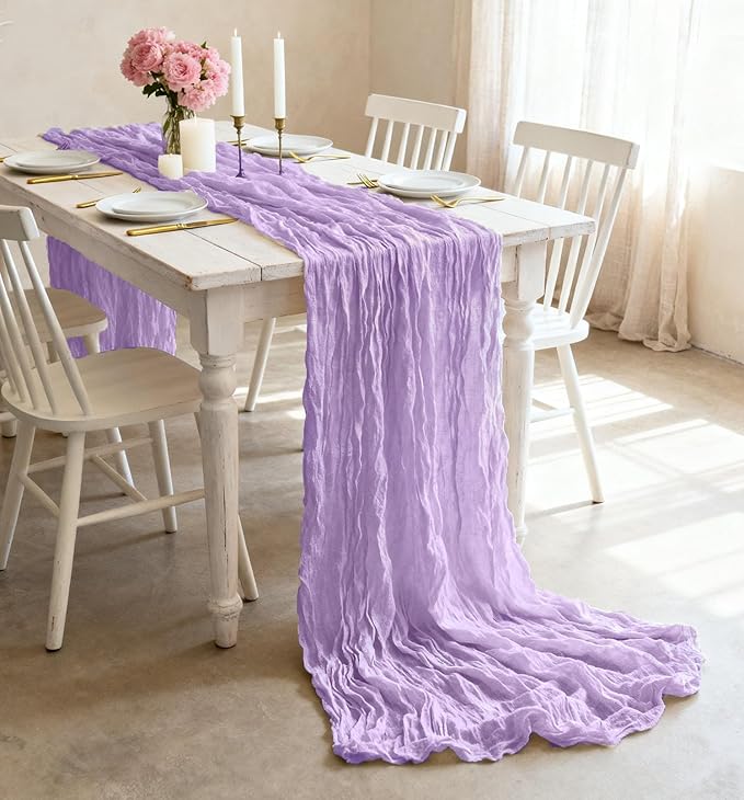 12 Pack Beige Cheesecloth Table Runners 35 x 118 Inch Rustic Boho Gauze Christmas Table Runner for Wedding Arch, Party Decoration, Bridal Shower, Reception, Farmhouse Dining Decor