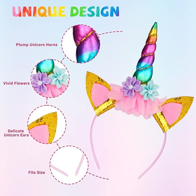 Little World Unicorn Headband, Unicorn Party Supplies Horn Headbands for Birthday, Thanksgiving Day, Christmas