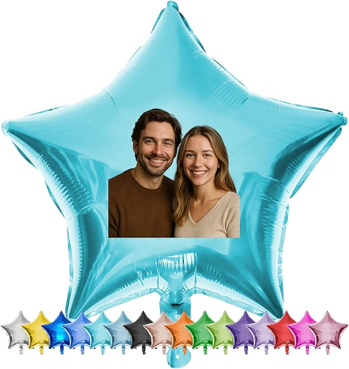 20 Pcs18 inch Custom Foil Balloons with Picture – Heart, Star, or Round – Personalized with Photo, Text, or Logo – Full-Color Print for Birthday, Memorial, Party, or Event Decor (star)