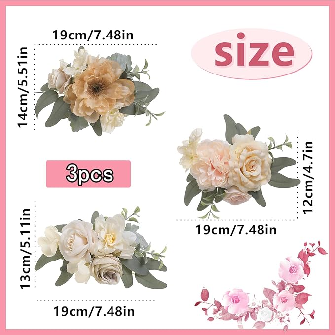 Serra Flora 3Pcs Pre-made Cake Topper Cake Decorating Flowers for Wedding Cake Decorating Flowers Decor Christening Birthday Baptism Baby Shower Party Cake Topper Flower Arrangements.