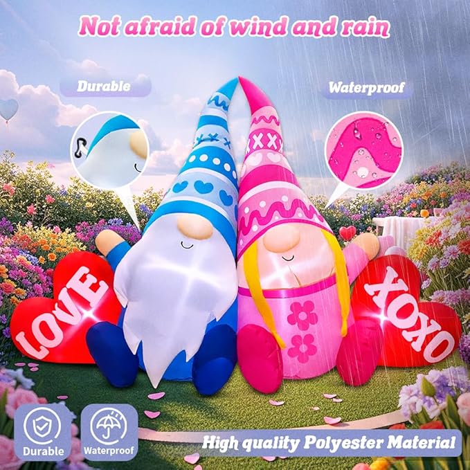 KOOY 5.5FT Valentine Inflatables Outdoor Decorations Valentine Day Blow up Yard Decoration Outdoor Inflatable Gnomes Love Heart with Light for Anniversary Valentine's Day Party Yard Decor
