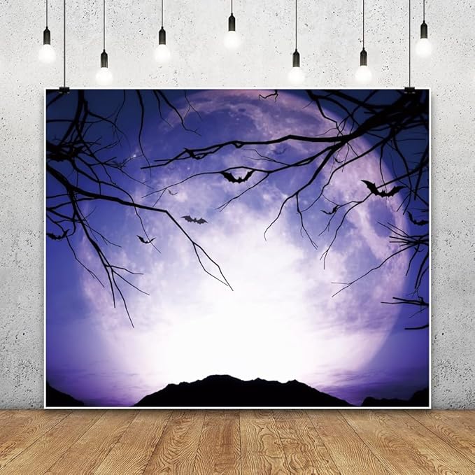 Leowefowa 10x8ft Halloween Night Backdrop Horrible Misty Forest Gloomy Moonlight Background Scary Dead Branch Bat Halloween Night Party Decor Banner Kids Adults Portraits Photo Props