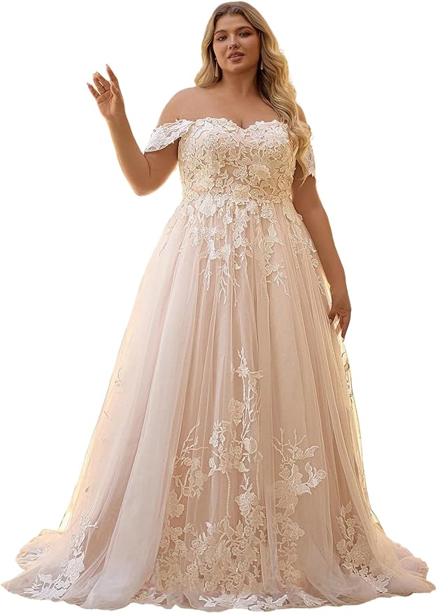 Plus Size Wedding Dresses for Bride Long Sleeve Wedding Bridal Gowns with Lace Appliques Off Shoulder Bride Dress