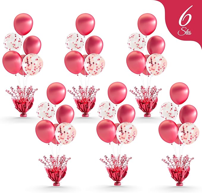 6 Set Hot Pink Table Balloons Foil Spray Centerpiece with Hot Pink and Confetti Balloons Stand Kit for Birthday Party Graduation Baby Shower Wedding Bridal Shower Prom Table Decorations