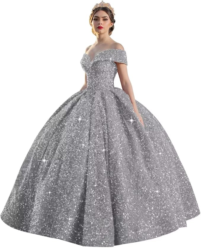 TRHTX Sparkly Sequin Quinceanera Dresses 2024 Off Shoulder Ball Gown Long A-line Sweet 16 Dresses