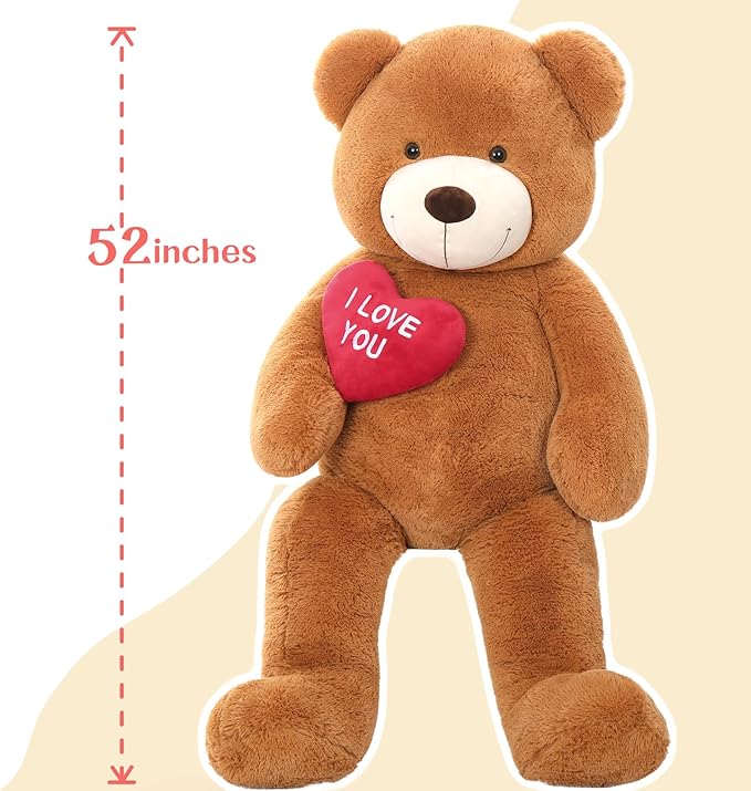 Giant Teddy Bear Stuffed Animal 52" - Big Teddy Bear with Heart - Large I Love You Teddy Bear Plush Toys for Kid Christmas Birthday - Valentines Bear Gift for Girlfriend