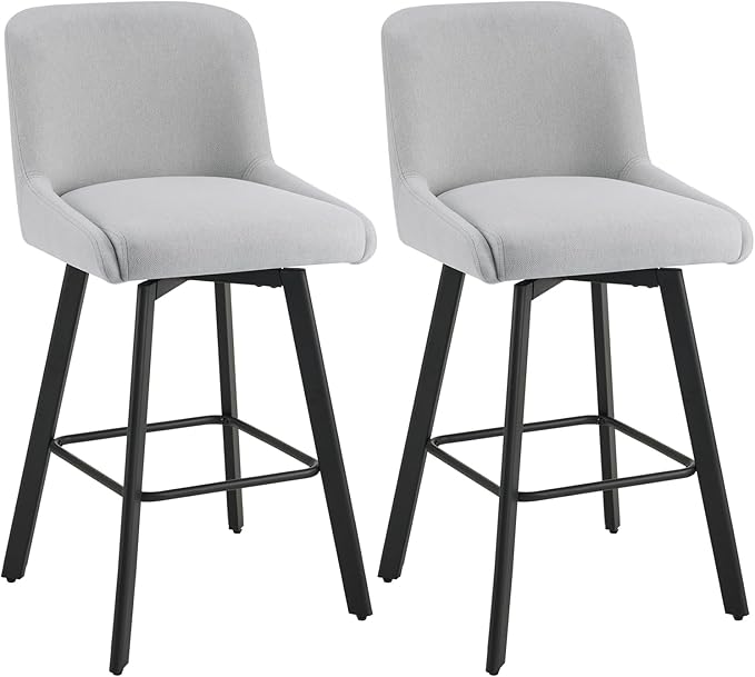 Swivel Bar Stools Set of 2, 29''H Upholstered Barstools with Backs, Modern Counter Height Bar Stool Chairs for Kitchen Island, Metal Legs, Fabric, Light Gray Counter Stools