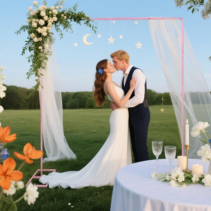 9.9FT Pink Metal Wedding Arches for Ceremony Square Balloon Arch Stand Rectangular Backdrop Stand for Anniversary Birthday Party Bridal Shower Home Indoor Outdoor Decoration