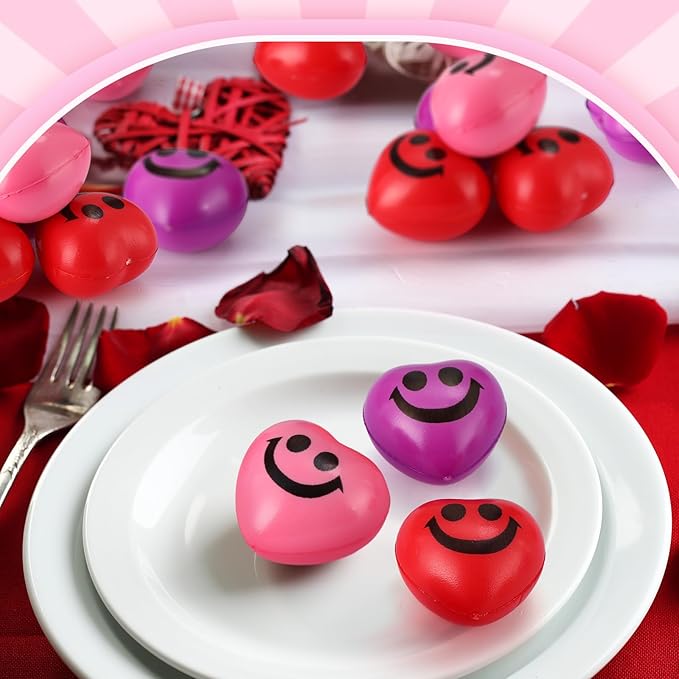 150 Valentines Day Heart Stress Balls 1.5 Inch Smile Face Motivational Stress Balls Quotes Anxiety Relief Toys Party Favors Adults Valentine's Day