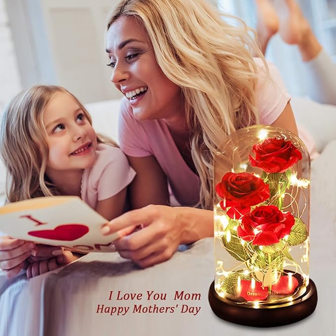 Valentines Day Flowers Gifts for her,Beauty and The Beast Rose with 40 Warm White LED Brightness Adjustment, Prime Delivery Flowers Gifts,Anniversary/Birthday/Valentines Gift for Women,Girlfriend,Mom