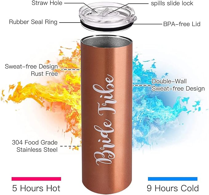 10 Pack Bride to Be Skinny Tumbler | 20 oz Bride Tribe Stainless Steel Wine Tumblers | Engagement Wedding Gifts Bridesmaids Mugs Bachelorette Party Supplies & Games