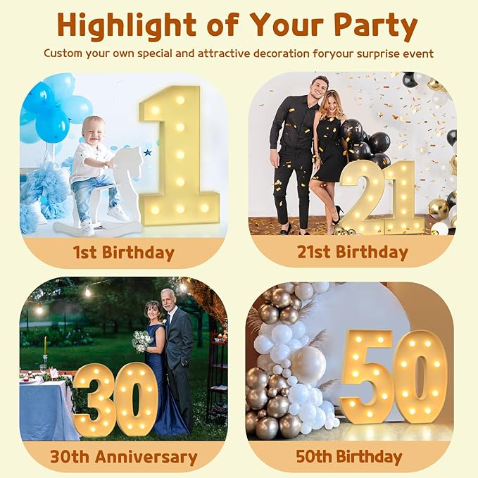 imprsv 3FT Light Up Mosaic Numbers, Marquee Letters for 10th, 20th, 30th Birthday Decorations, Pre-Cut Foam Board Kit