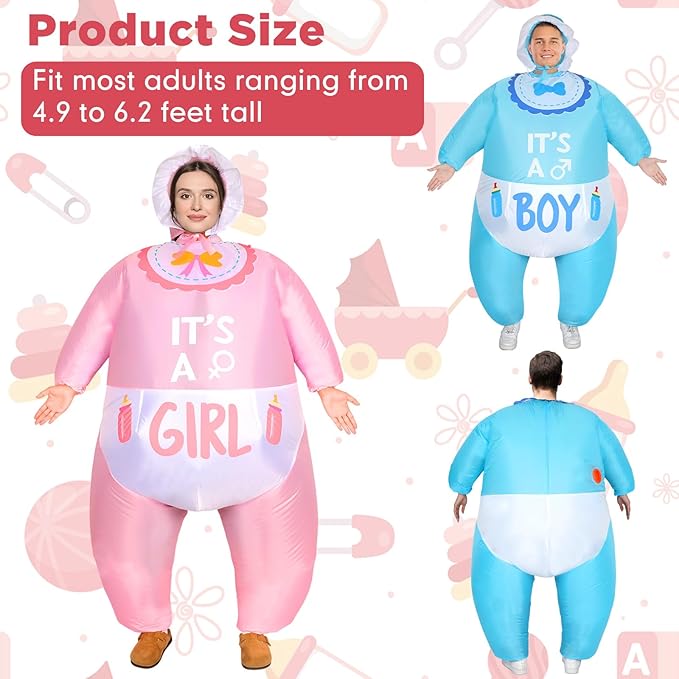 2 Pcs Inflatable Baby Costume for Adults Blow up Gender Reveal Baby Costume Suit for shower party Halloween Cosplay(Cute)