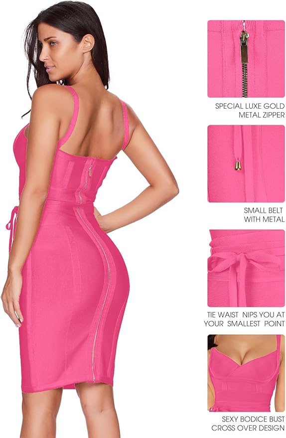 meilun Womens Rayon Belt Detail Bandage Bodycon Party Dress