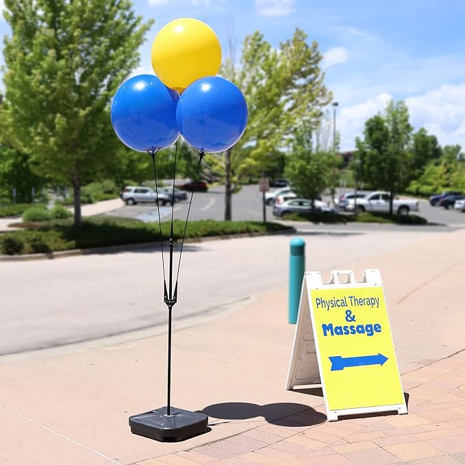 Weatherproof Reusable Balloon Triple Cluster Pole Kit - Helium Free Plastic Outdoor Balloons