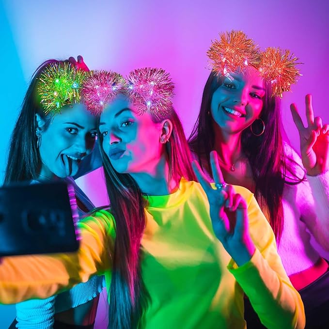 Juexica 16 Pcs Light up Cat Ears Headband with Color Change LED Cat Headband Rave Hair Accessories for New Year Party(Bright Color)
