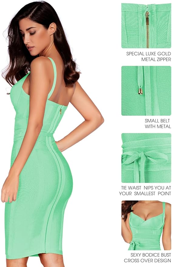 meilun Womens Rayon Belt Detail Bandage Bodycon Party Dress