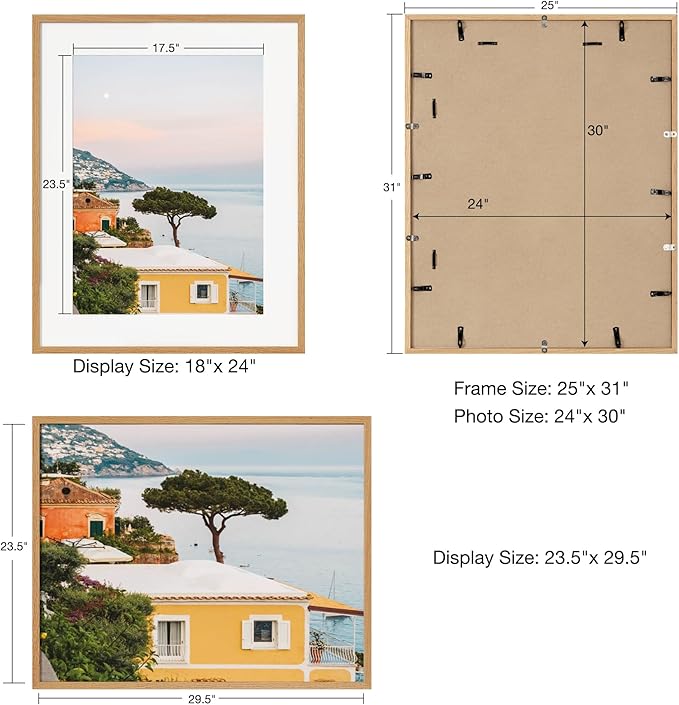 Axeman 24x30 Picture Frame | Solid Oak Wood 24 By 30 Poster Frame With Mat For 18x24 | Tempered Glass And Hanging Hardware Included Home Wall Decor Hanging Frame | Natural, 2 PCs