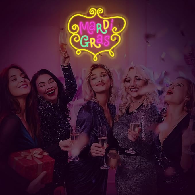 Mardi Gras Neon Sign, Dimmable Led Neon Light for Mardi Gras Decorations Wall Decor, New Orleans Party Home Bedroom Yard Festival Décor