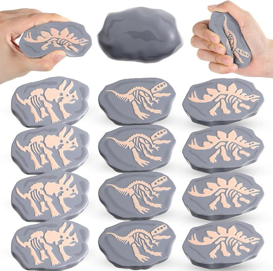 Libima 6 Pcs 3.35'' Dinosaur Fossil Stress Ball Squeeze Dinosaur Toy Party Favors Funny Stress Relief Toy for Kids Improving Grip Strength Release Pressure Finger Exercise