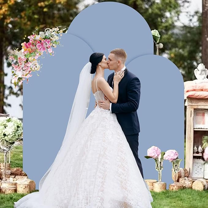 Dusty Blue Wedding Arch Cover Set of 3 Arch Cover Backdrop Fabric 4ft 5ft 6ft Spandex Fit Backdrop Covers for Arched Stand Arches Frame Wall Cover for Birthday Baby Shower Party Arched Stand Covers